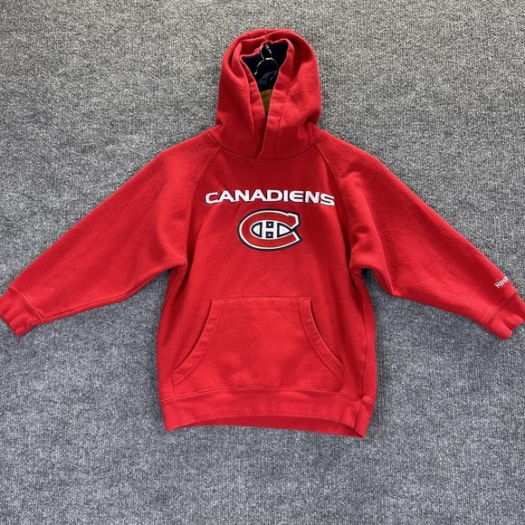Reebok Tops - Montreal Canadiens Hoodie Boys 8 Red NHL Hockey Reebok Fleece Logo Sweatshirt